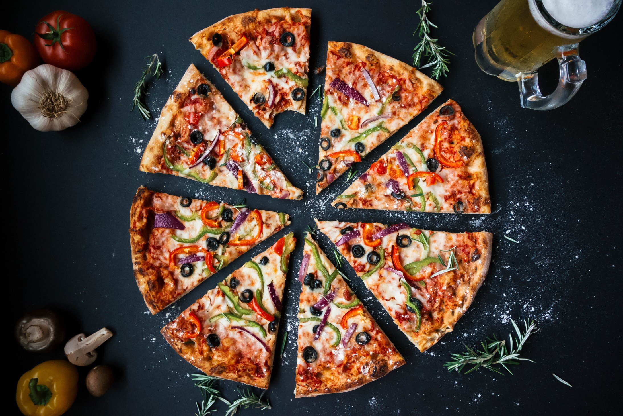 Top View Of Pizza On Black Background